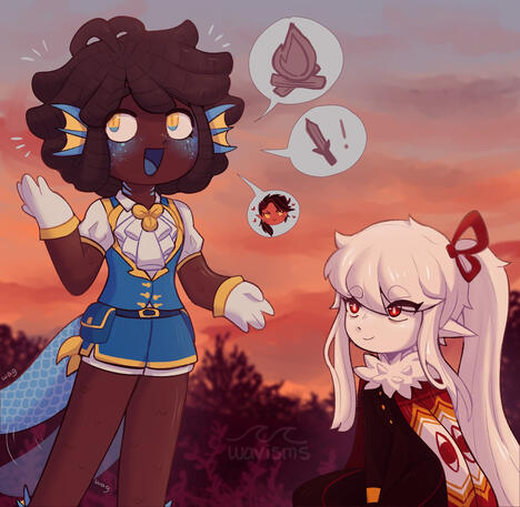 A good example of a mix & match! One character is a full body, and the other is a half body. A good example of a mix & match! One character is a full body, and the other is a half body.